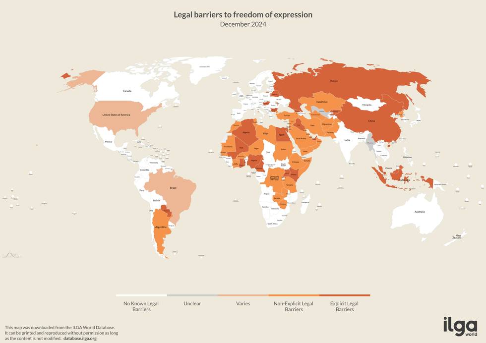 Legal barriers to freedom of expression - ILGA World - Downloaded 2025-05-30.png