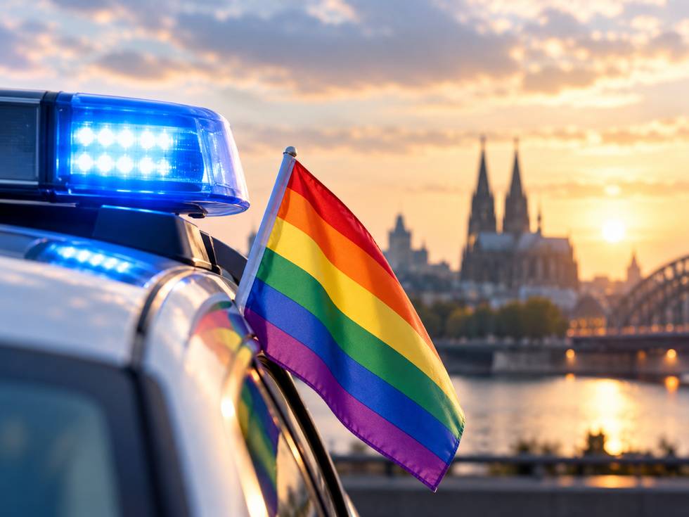 Regenbogenlicht vor Kölner Skyline