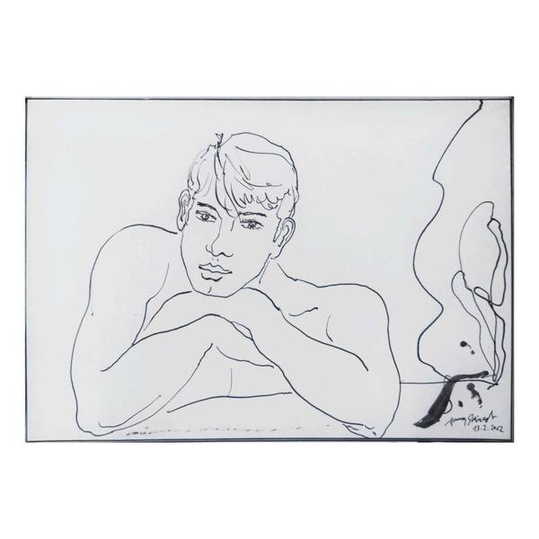 HANNES STEINERT. Nachdenklicher Junge, Tusche auf Papier, 14,8 x 21,0 cm, 2011.png