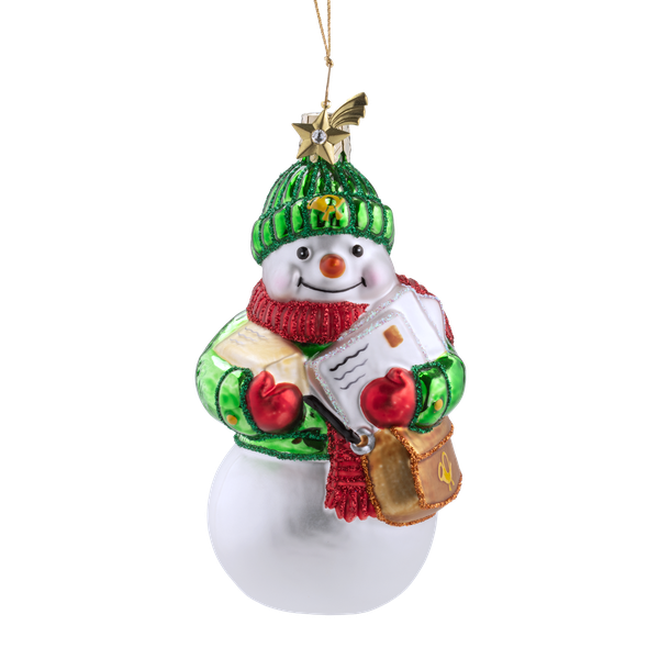 ©Käthe Wohlfahrt; Glas-Baumbehang - Serie Weihnachtspost - Modell Schneemann als Postbote - ArtNr 753-703.png